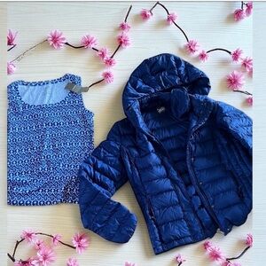 Blue Puffer Jacket And Tank Top